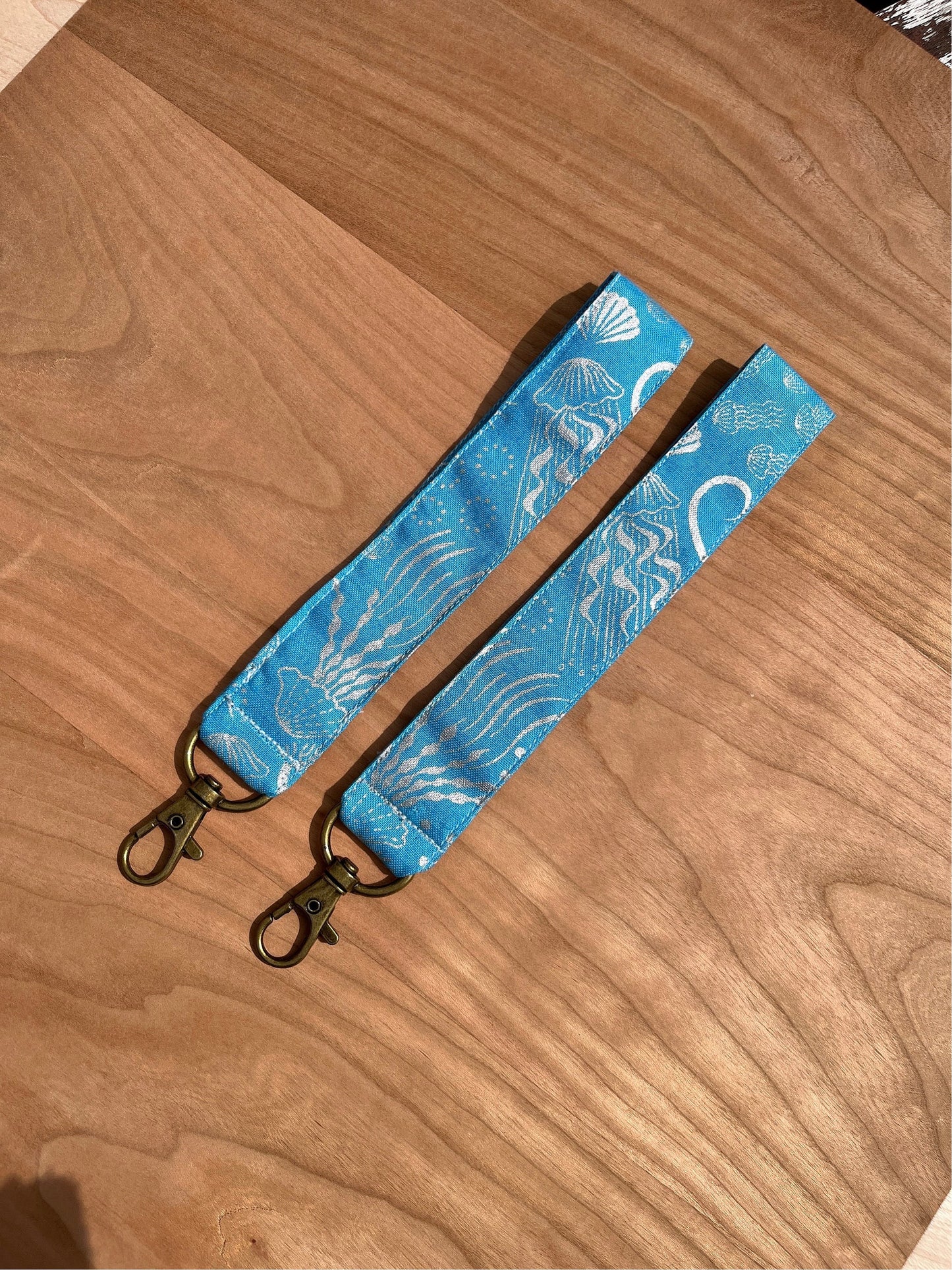 Bright Blue Jellyfish Fabric Wristlet