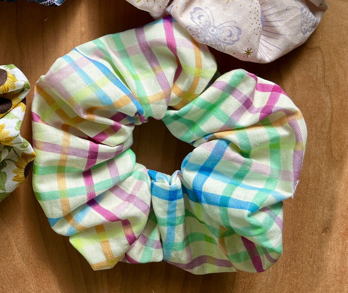 Large Scrunchies - Lemon Gingham & Sunflower Patterns